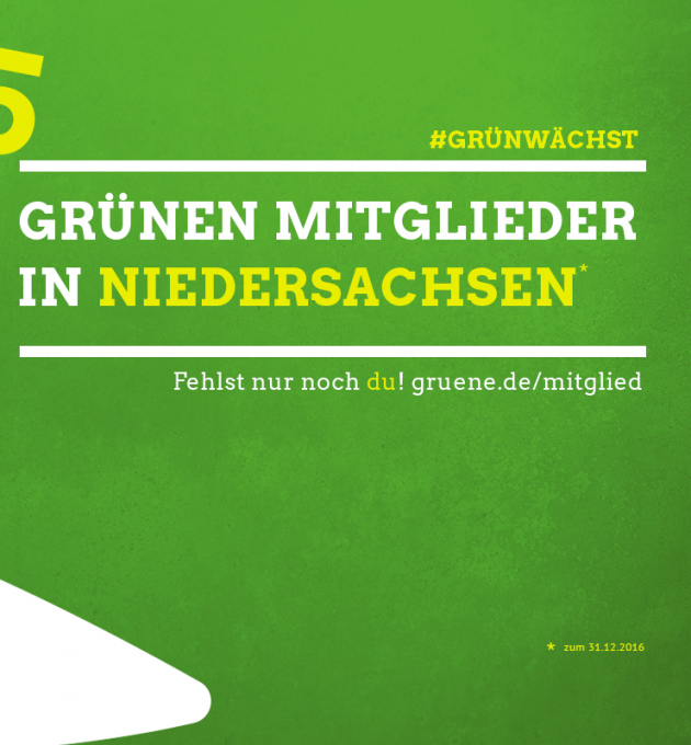 Die Grünen in Niedersachsen verzeichnen 2017 den höchsten Mitgliederstand aller Zeiten: Mitgliederrekord!