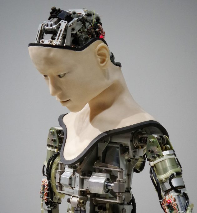 Roboter mit Gesicht einer Frau. Digitalisierung: Mehr Mensch als Maschine. Welche Rolle könnten Roboter in Zukunft spielen?